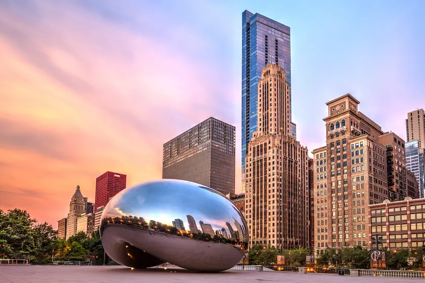 En bild av Chicago superpåtvingad med texten”Chicago”